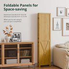 6 Panel Folding Room Divider, Solid Wood Privacy Screen, Freestanding Partition - Image 3