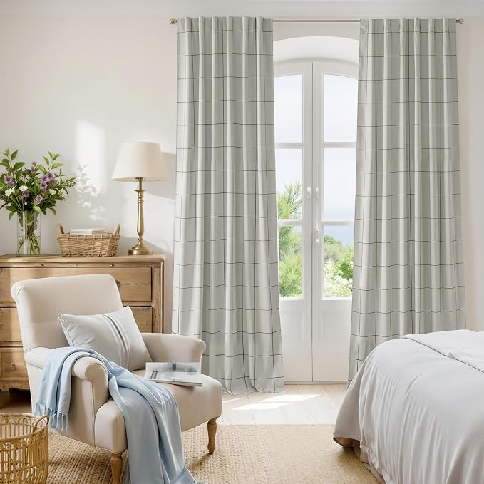 NICETOWN 100% Blackout Black Plaid Curtains - Image 7
