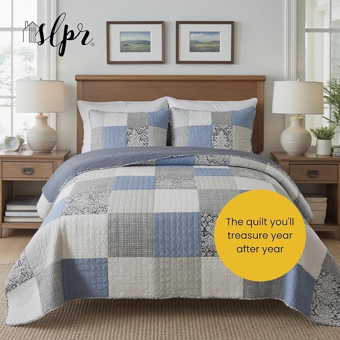 SLPR - Sweet Dreams Blue Patchwork Cotton Quilt Set, Twin - Image 7
