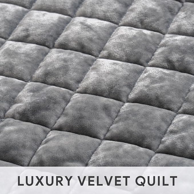 RECYCO Channel Box Stitch Velvet Quilt Set, King Size, Luxury Oversized - Image 4