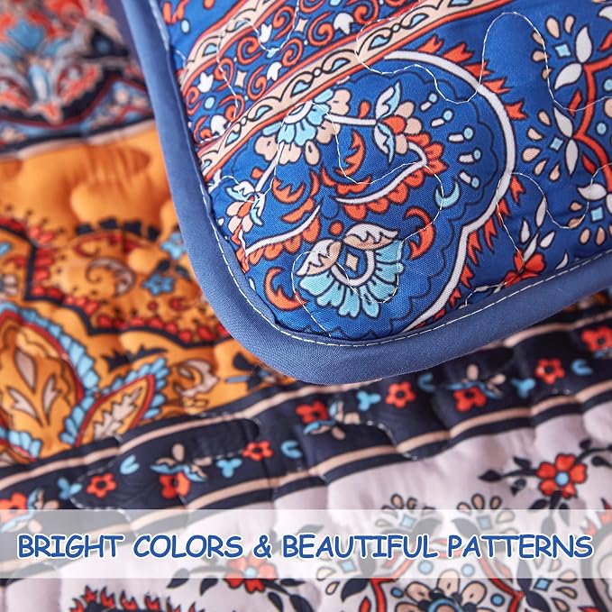 WONGS BEDDING Boho King Quilt Bedding Set, 3 Pieces Bedspread, Breathable - Image 6