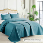 FLYMME Quilts King Size, Lightweight Teal Bedspreads, Basket Weave Pattern - Image 2