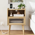 MMEOLUOOK Nightstand with Charging Station, Bedside Tables with Glass - Image 5