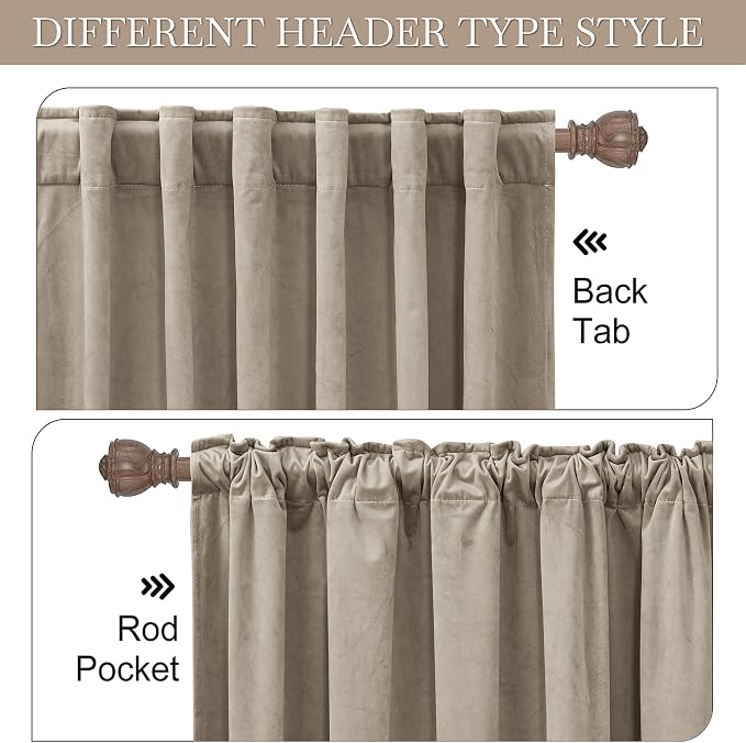 RYB HOME Camel Beige Velvet Curtains 90 inches - Image 3