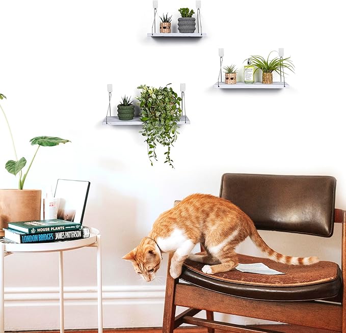 Floating Wall Shelves, Rustic Wood Wall Mounted Shelf Set of 3 | No Drill - Image 2