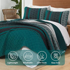 Dinjoy Quilts King Size, Striped Bedspread Bedding Sets, Dark Green | 3 Pieces - Image 4