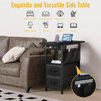 Yenlure Small Side Table with Charging Station, Narrow Nightstand Bedside - Image 5