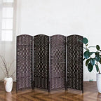 4-Panel Short Room Divider, 3.9 ft Freestanding Partition Wall, Dark Brown - Image 3