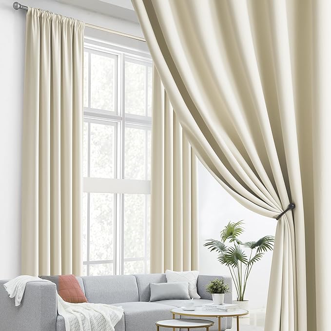 120 Inch Long Back Tab Beige Long Curtains - Image 2