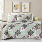 Dinjoy Boho Quilt Set Queen Size, Patchwork Floral Bedspreads, Reversible by DINJOY