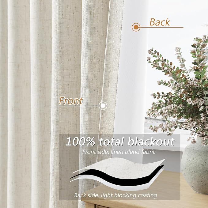 Extra Long 100% Blackout Linen Curtains - Image 3