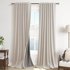 Cream 100% Linen Blackout Curtains 84 Inch Long by Guken