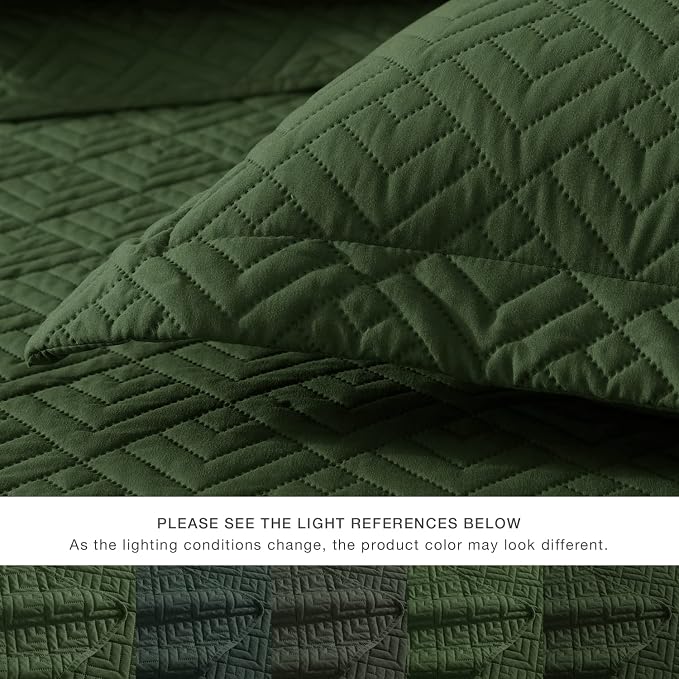 EXQ Home Twin Quilt Set Lightweight Squares Pattern Olive Green Bedding Set | - Image 6