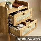 Rattan Nightstand with Charging Station, Bedside Table with 2 Drawers | Night - Image 7
