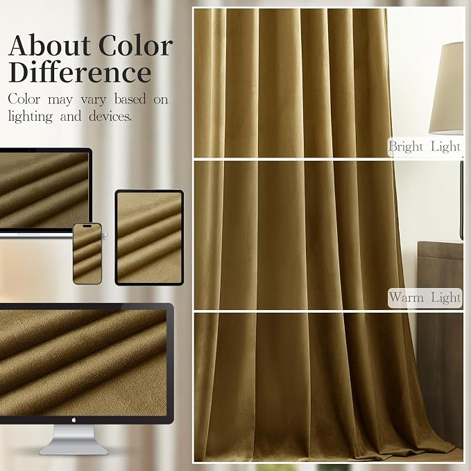 108 Inch Extra Long Gold Velvet Blackout Curtains - Image 8