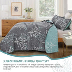 DJY King Size Quilt Set Grey Blue Reversible Bedspread Coverlet Set | 3 Piece - Image 3