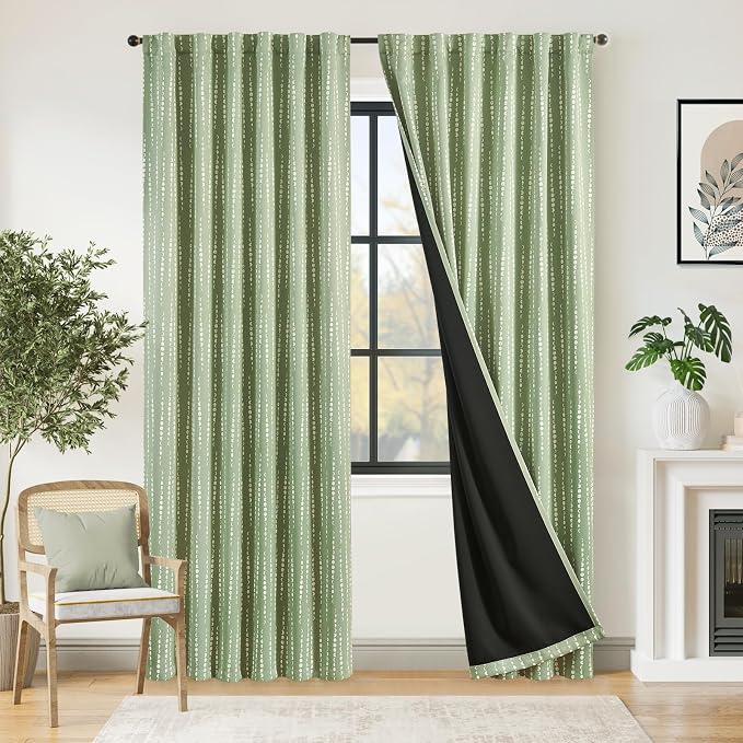 jinchan Boho Blackout Curtains 90 Inches Long Moon Phase Printed Drapes | Sage - Image 2