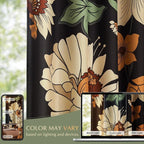 jinchan Black Boho Floral Blackout Curtains W100xL96 Grommet 1 Panel | Room - Image 6