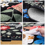 PLHXFR 2.6x14 Washable Runner Rug：Floral Indoor Kitchen Soft Carpet Black | - Image 7