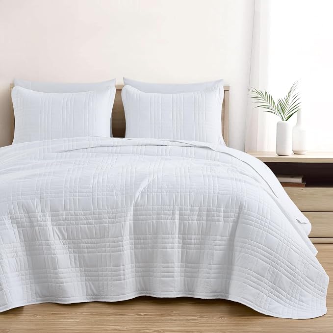 Chezmoi Collection Kingston King Size Bedspread Set, 3-Piece White Oversized - Image 3