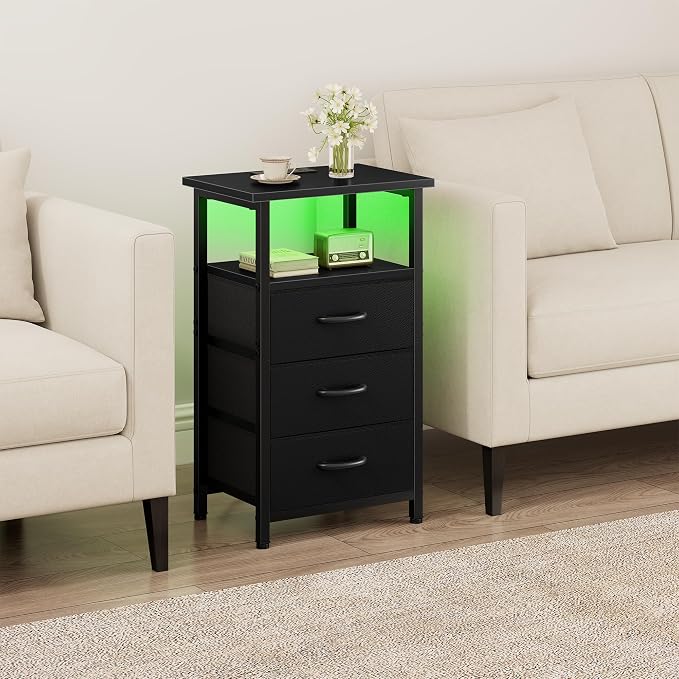 Night Stand Set 2 with Charging Station, LED Nightstand - Image 6