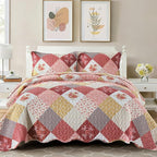 Dinjoy Boho Quilt Set King Size, Patchwork Floral Bedspreads, Romantic Red | by DINJOY
