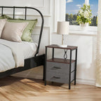 Huuger Nightstand with Charging Station, Side Table with Fabric Drawers | End - Image 2