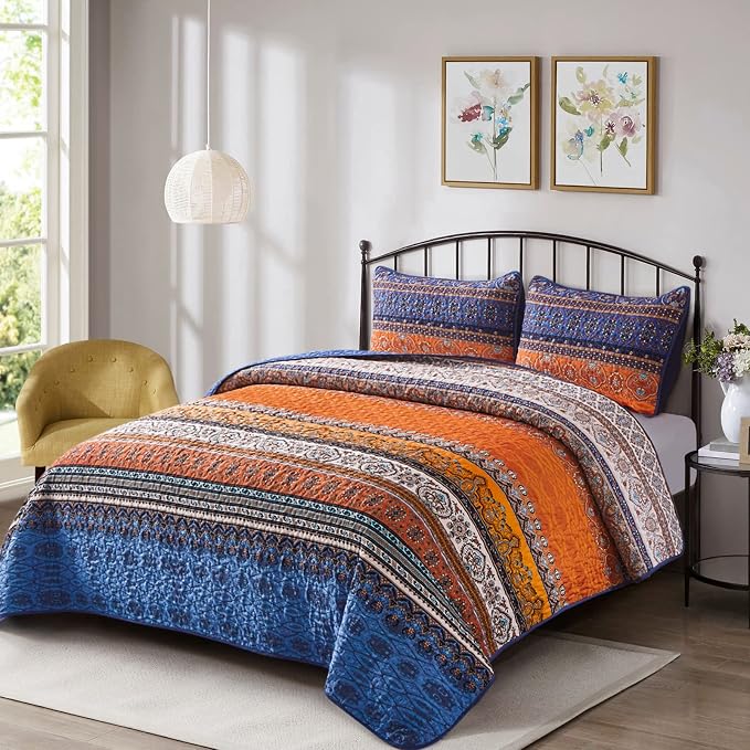 WONGS BEDDING Boho King Quilt Bedding Set, 3 Pieces Bedspread, Breathable - Image 2