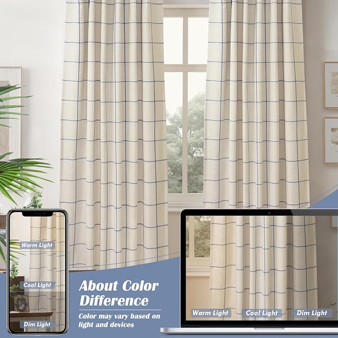 DriftAway 100% Blackout Plaid Curtains 96 Inches Long 2 Panels Navy Blue | 100% - Image 7