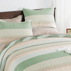 Queen Quilt Set Mint Pink, 3 Pieces Striped Bedspread | Ultra Soft Summer - Image 3