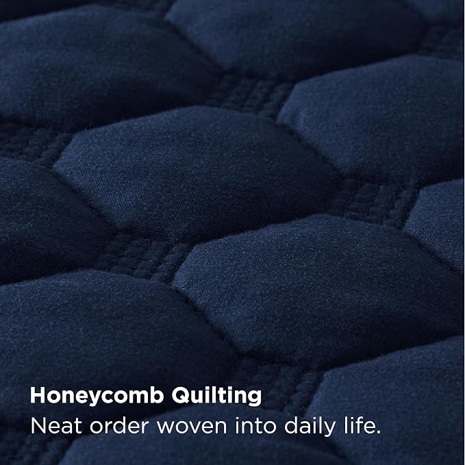 Bedsure Quilts Queen Size, Classic Honeycomb Quilting Comforter Set Navy | - Image 3
