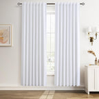 Beige White 100% Blackout Linen Curtains 80 Inches Long by Guken