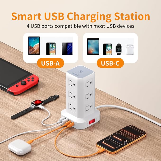 Extension Cord with Multiple Outlets, SMALLRT Power Strip Tower, Outlet - Image 6
