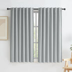 Linen Blackout Curtains 63 Inches Long, Back Tab Rod Pocket Hook Belt Boho by KEQIAOSUOCAI
