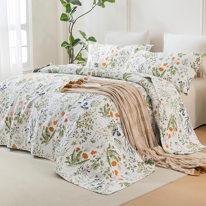 QSH 3Pcs Oversized King Quilt Set, 100% Cotton Floral Bedspreads Bedding - Image 5