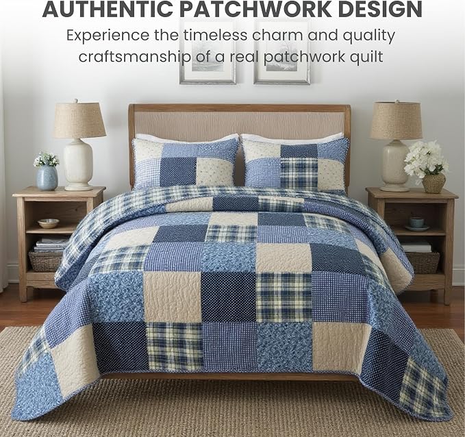 SLPR - Blue Symphony Cotton Quilt Set, Patchwork Bedding, King - Image 2