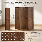 4 Panel Pegboard Room Divider, Folding Privacy Screen, Freestanding Wooden - Image 3