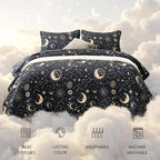 EXQ Home Quilt Set Full Queen Size Black Print Black Sun Starry Pattern | - Image 3