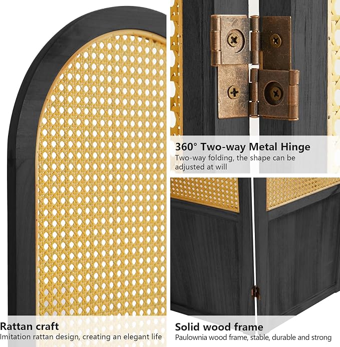 Rattan Room Divider, 4 Panel Folding Room Screen Divider, Foldable Room - Image 4