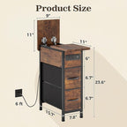 Huuger Narrow End Table with Charging Station, Side Table with 2 Drawers | Slim - Image 3
