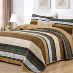 Dobuyly King Stripe Quilt Bedding Set, Boho Brown Lightweight Bedspread | by Dobuyly