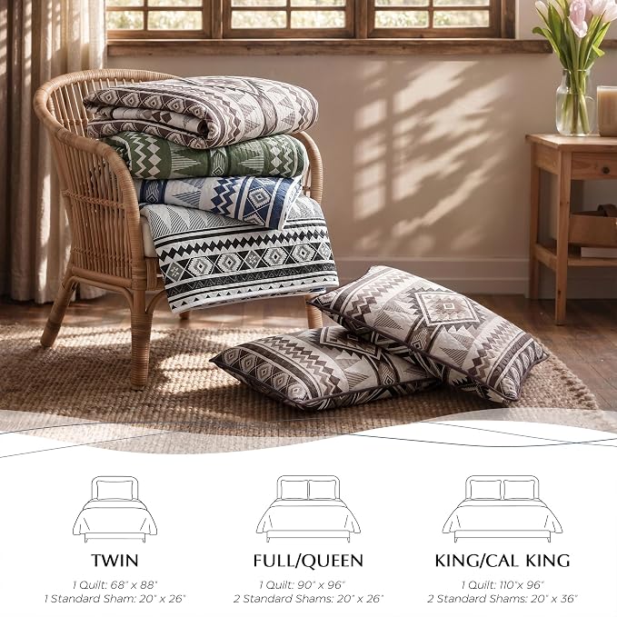 akkialla Reversible Brown Boho King/Cal King Quilt Set, 2-Piece Bohemian Aztec - Image 8