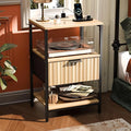 VINGLI Night Stand with Charging Station and Fabric Drawer, Fluted Nightstand by VINGLI