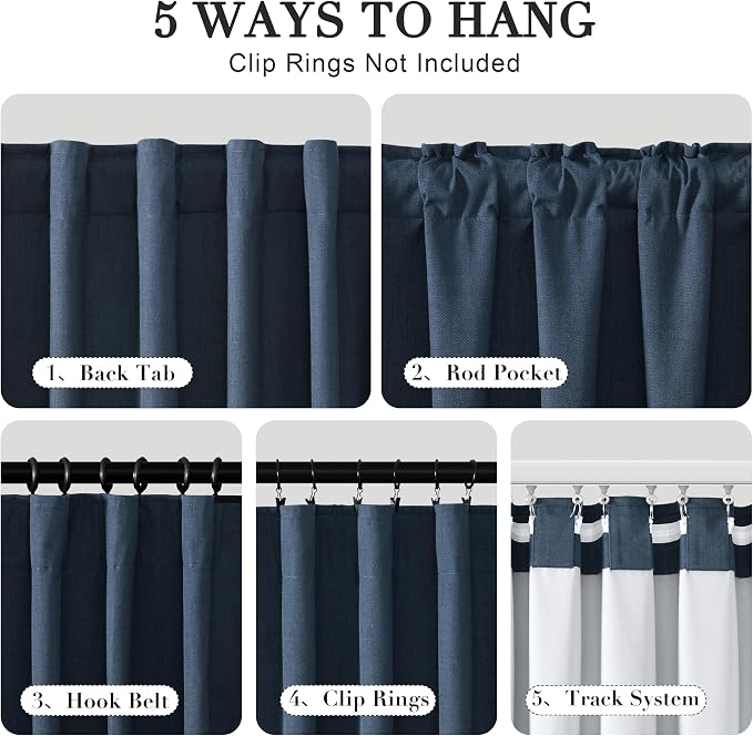 Joywell 100% Blackout Extra Long Linen Curtains 120 Inches Long - Image 2