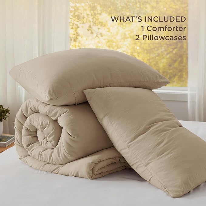 Bedsure Full Comforter Set, Khaki Soft Prewashed Bedding - Image 6