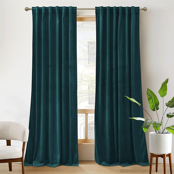 RYB HOME Teal Velvet Blackout Curtains 84 inches by RYBHOME