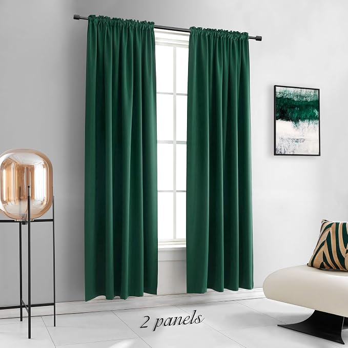 Hunter Green Blackout Thermal Insulating Window Curtains - Image 2