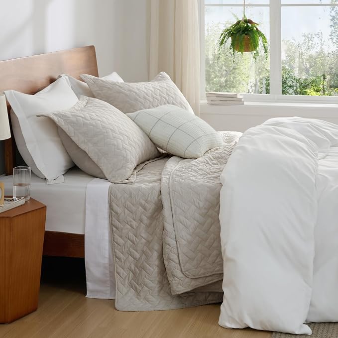 Bedsure King Size Quilt, Lightweight Comforter Set, Light Beige Bedspread | - Image 5