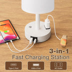 White Touch Bedside Lamp for Bedroom, Stepless Dimmable, USB A+C, AC Outlet | - Image 5