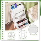 White Nightstand with Charging Station, 3 Drawers Bedside Table | 28.3 Inch - Image 7